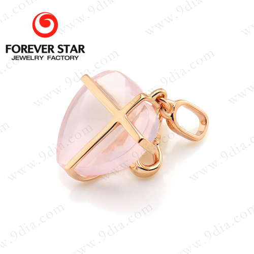 High Quality Rose Quartz Heart Shaped Pendant Gold